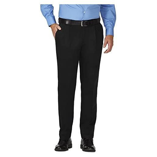 Haggar men's work to weekend khakis hidden expandable waist no iron pleat front pant, black, 34x31
