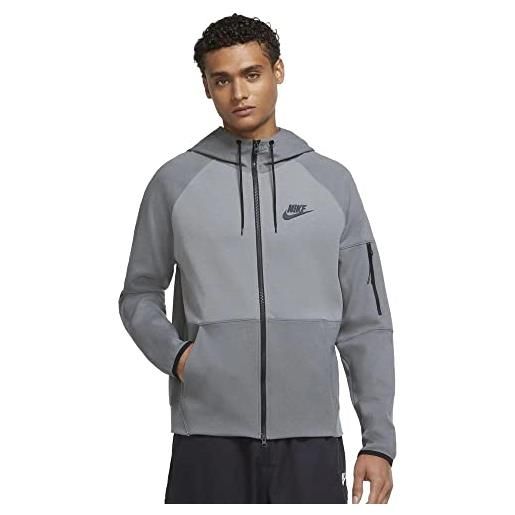 Nike felpa con cappuccio da uomo in pile essential tech, grigio fumo/grigio fumo chiaro/nero, large