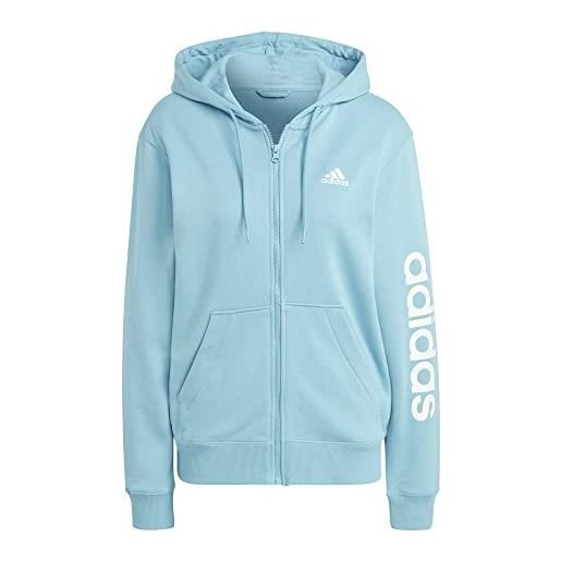 adidas essentials linear full-zip french terry hoodie felpa, preloved blue/white, xxs women's