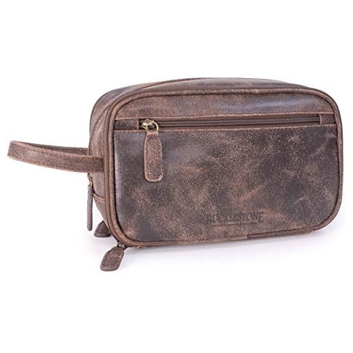 Bucklestone - beauty case da viaggio in pelle - borsa da toilette media - necessaire uomo - wash bag - borsa pochette per cosmetici - durham - marrone