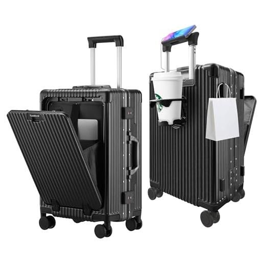 TurelinnG valigia bagaglio a mano, 20 pollici telaio in alluminio, corpo principale (pc) valigia con ruote spinner, valigie e carrelli rigidi (nero)
