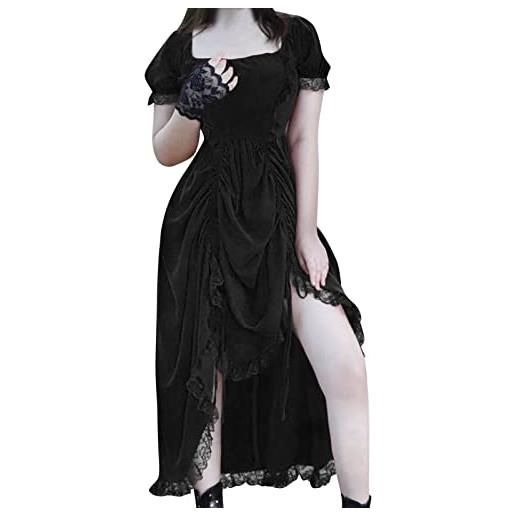 MJGkhiy vestito medievale donna gotico carnival cosplay abito nero abito con maniche svasate halloween abito da donna vestire abito medievale steampunk goth dress vestito