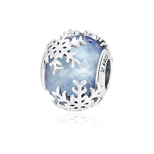 MEETCCY ciondolo natalizio in argento sterling 925 con fiocchi di neve in vetro con perline di sicurezza, compatibile con braccialetti pandora, braccialetti europei, gioielli da donna, regali di natale