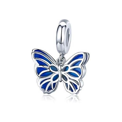 MEETCCY charm a forma di farfalla, in argento sterling 925, smaltato, a forma di fiore, per braccialetti pandora, cristallo smalto animale, zircone