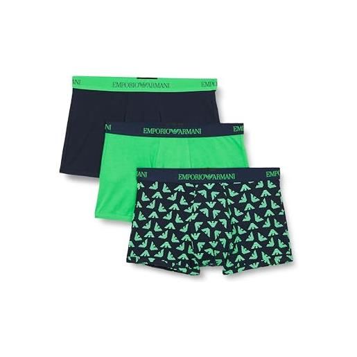 Emporio Armani cotton pure cotton 3-pack trunk, boxer uomo, multicolore (fluo green-printed marine-marine), l