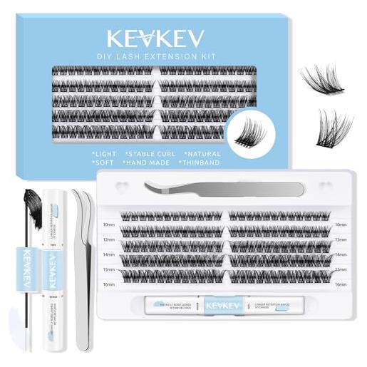 KevKev kit di extension per ciglia fai da te, 120 ciuffi, singole con applicatore e colla per ciglia e sigillanti, ciglia finte, look naturale (kit oceano, d-10-16mix)
