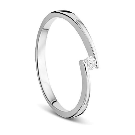 OROVI anello solitario da donna orovi in vero oro bianco 9kt 375 con diamante naturale ct. 0, 05 anello di fidanzamento con brillante solitario, anello ipoallergenico. 