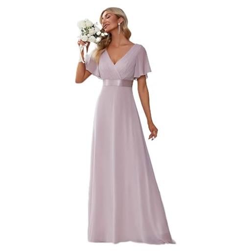 Ever-Pretty abito cerimonia donna a v linea ad a elegante abito da sera classico con maniche a volant lilac 42