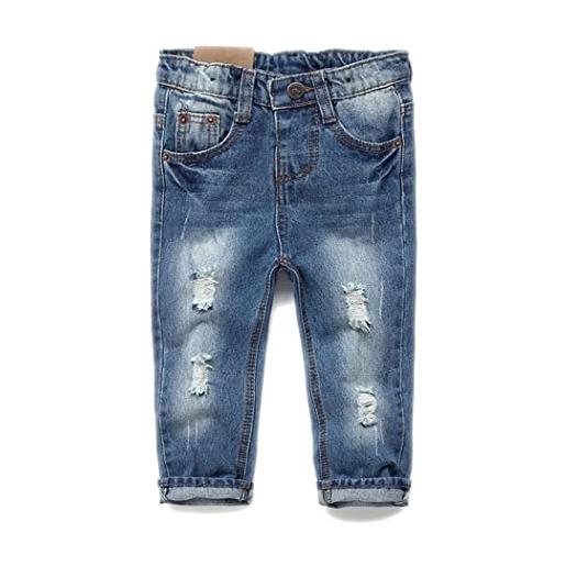 KIDSCOOL SPACE jeans da bambina, fascia elastica per bambini all'interno di pantaloni di jeans strappati, azzurro, 2-3 anni