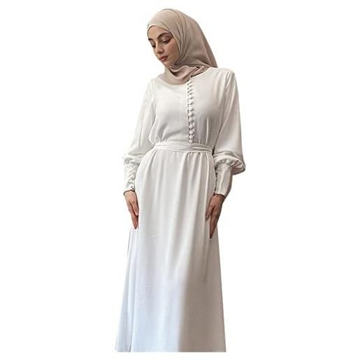 Generic abito da preghiera elegante musulmano islam dubai abaya abito da preghiera tinta unita sciolto abito da preghiera musulmano moda maniche a pipistrello abito lungo da donna, bianco, xxl