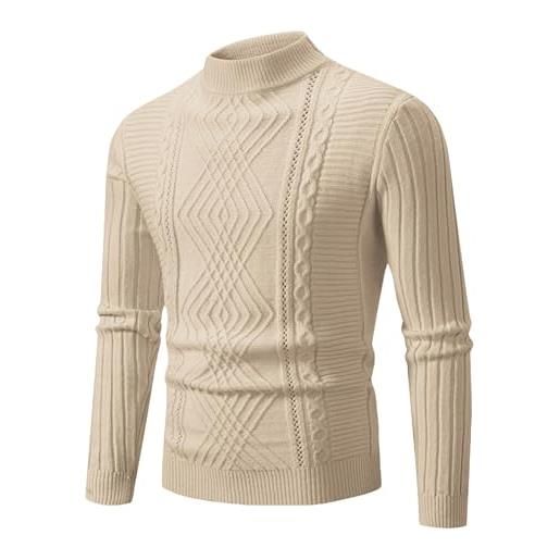 Generico maglione pile tecnico maglioni pullover casual in maglia a giacca felpa caldo cotone piumino sci (khaki, m)