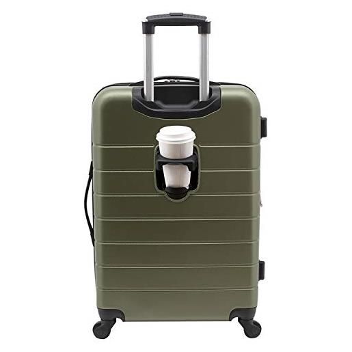 Wrangler set di valigie smart hardside con porta di ricarica usb, verde oliva, 20-inch carry-on, set di valigie intelligenti con portabicchieri e porta usb