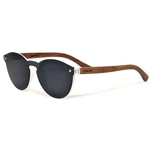 GOWOOD occhiali da sole rotondi in legno di noce per donne e uomini con lente polarizzata nera speciale in stile monopezzo