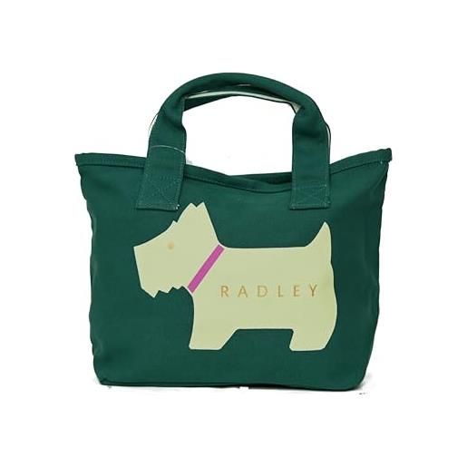 Radley london - heritage dog - borsa a tracolla in cotone responsabile, misura piccola, colore: verde alloro, crema, one size
