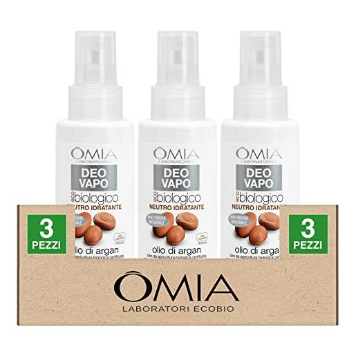 Omia 3x Omia deodorante spray deo vapo ecobiologico neutro idratante olio di argan da agricoltura biologica certificata - 3 flaconi da 75ml