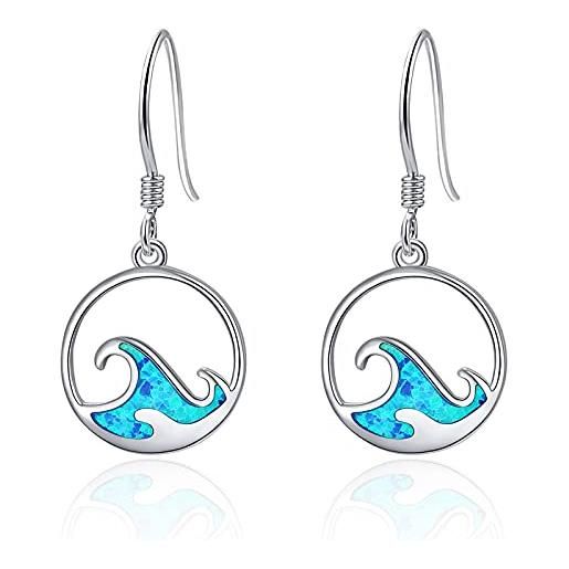 PRAYMOS orecchini opale blu argento sterling 925 per ragazze orecchini pendenti con onde oceaniche regali per le donne argento
