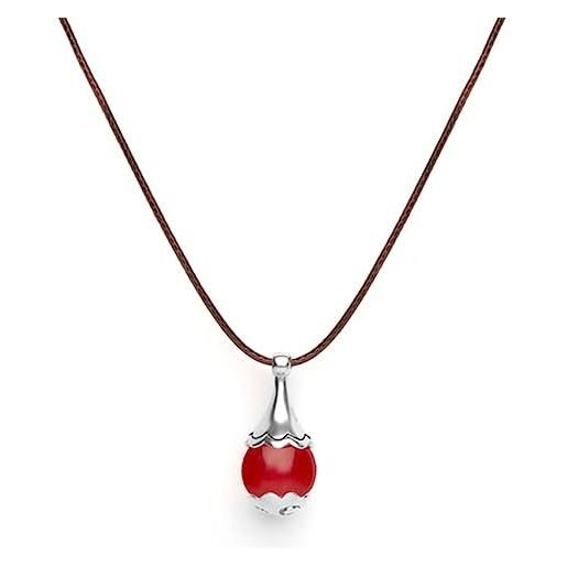 Tamashii collana con ciondolo a goccia ear-drops in argento 925 e agata rosso passione, cordoncino marrone. Nhs1800-124