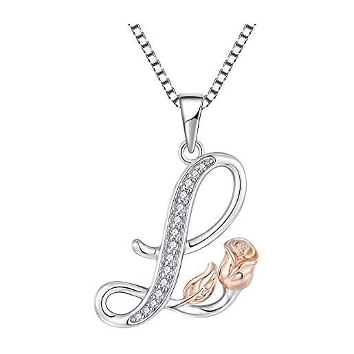Starchenie collana alfabeto con rose collana lettera l ciondolo zirconi collana in argento 925 da donna