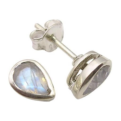 SilverStarJewel orecchini con pietra di luna arcobaleno 0,8 cm 1,7 grammi regalo fatto a mano in argento massiccio 925