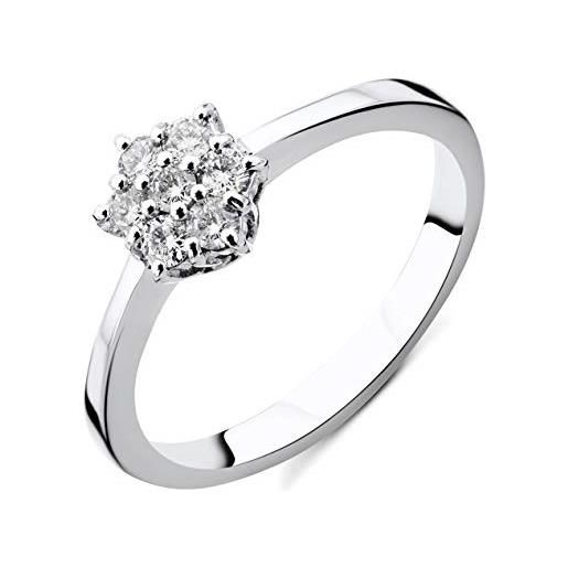 OROVI anello da donna con diamanti in oro bianco, anello di fidanzamento 14 carati (585) oro e diamanti brillanti 0,21 ct, fatto a mano in italia, oro, diamante