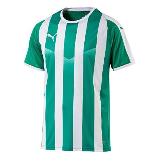 Puma liga jersey striped jr, maglia calcio unisex-bambini, verde (pepper green white), 164