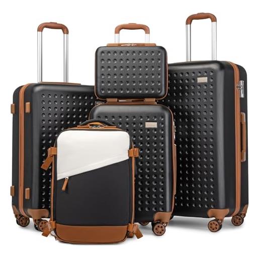 KONO set di 5 valigie rigida 31/55/67/76cm +zaino da viaggio aereo piccolo borsa da cabina valigia bagaglio con tsa lucchetto e 4 ruote girevoli(nero)