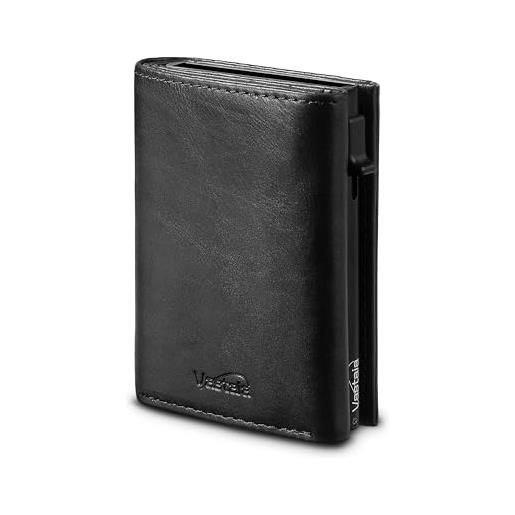 Vastaia piccolo portafoglio uomo slim, porta carte di credito uomo, rfid blocking，con portamonete(nero strutturato)