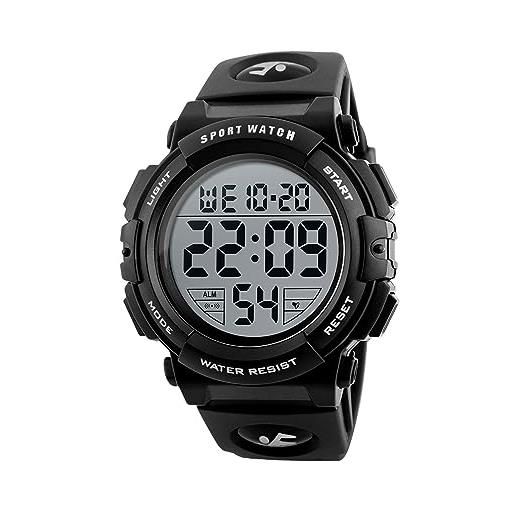 LIFEJXWEN orologio sportivo digitale da uomo, orologio digitale da polso orologio sportivo uomo impermeabile 5atm con retroilluminazione a led, cronometro, sveglia e timer (nero)