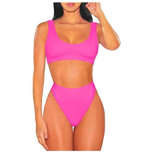 Viottiset bikini a vita alta crop top - due pezzi costumi da bagno per le donne, 01 - rosa rosso, s