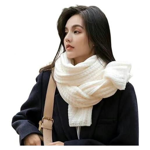 SpaRcz sciarpa donna sciarpa lunga fine fattura resistente al freddo 6 colori in filo di lana opzionale cararpa invernale a maglia-bianco