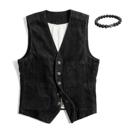 MAOAEAD uomo vintage corduroy senza maniche vest casual v-neck corduroy western vest slim fit giacca da lavoro con tasche (xl, black)
