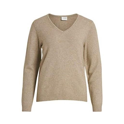 Vila clothes viril l/s v-neck knit top-noos, felpa donna, beige (natural melange natural melange), 46 (taglia produttore: large)