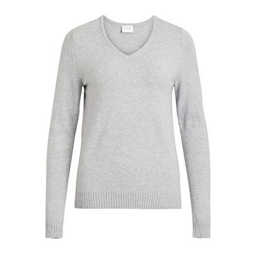 Vila viril l/s v-neck knit top-noos maglione, alyssum bianco, xl donna