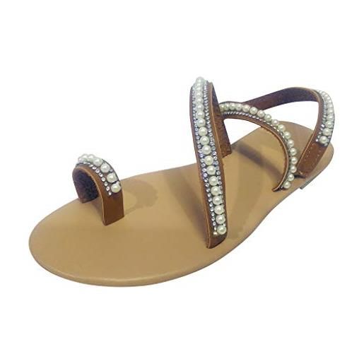 Take Idea sandali da donna eleganti e morbidi con perle e strass, sandali da spiaggia, antiscivolo, per il tempo libero, estivi, bianco, 35