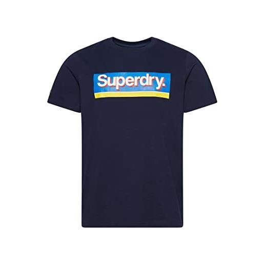 Superdry maglietta stampata t-shirt, blu navy (atlantic navy blue), s uomo