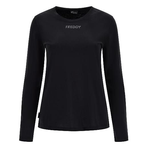 FREDDY - t-shirt maniche lunghe in jersey con piccolo logo argento, donna, nero, small