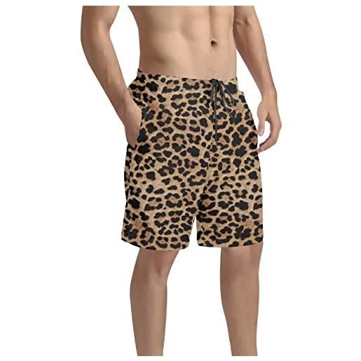 Poceacles costume da bagno da uomo per estate, pantaloncini sportivi da bagno, leopard-marrone, 4xl