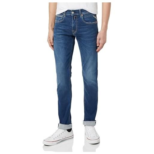 Replay jeans grover straight-fit hyperflex da uomo con elasticità, blu (blu medio 009), 38 w / 34 l