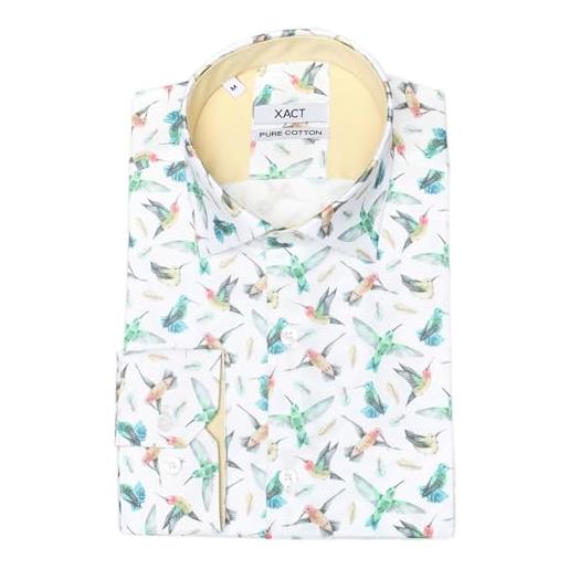 Xact camicia a maniche lunghe con stampa colibrì uomo, vestibilità regolare (hummingbird - white/multi) xl