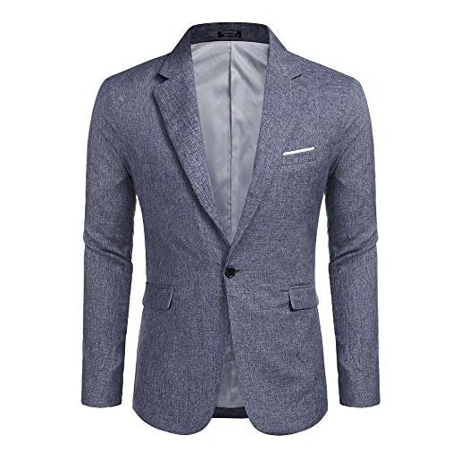 COOFANDY sakko - giacca da uomo sportiva, vestibilità normale, in lino, stile moderno, per il tempo libero, a-blu, m