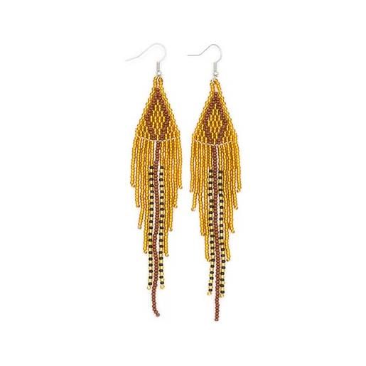 BillionHers orecchini pendenti da donna con perline, fatti a mano africani, regali per donne, orecchini per ragazze (oro, marrone e nero) 11 cm x 2,4 cm, perline