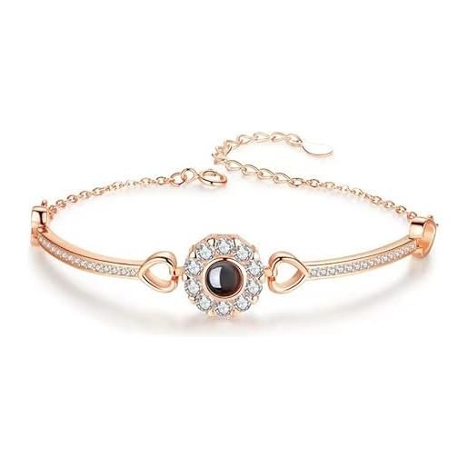 jewelora bracciale con foto personalizzata braccialetti di proiezione bracciale personalizzato donna regali per marito, fidanzato e moglie gioielli per natale, compleanno, san valentino (b-rosa)