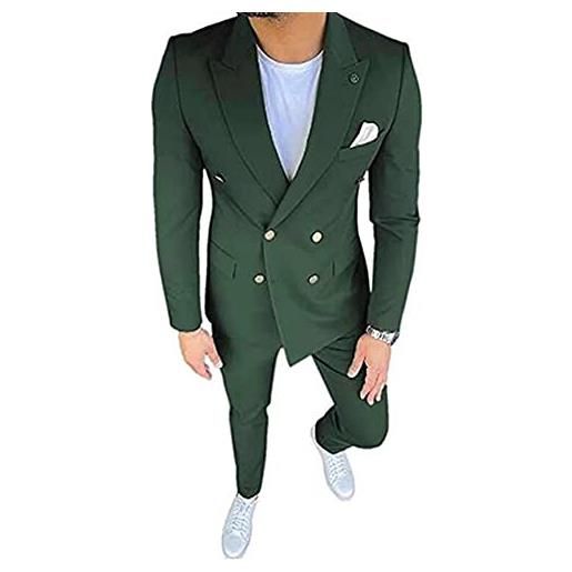 Leader of the Beauty picco risvolto doppio petto 2 pezzi slim fit vestito business suit abiti da sposa, verde caccia. , 54