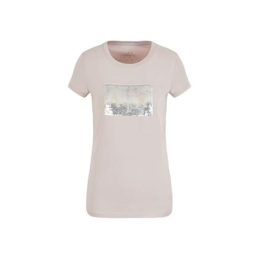 Armani Exchange basic con logo sequin, t-shirt, donna, bianco (white ground), m