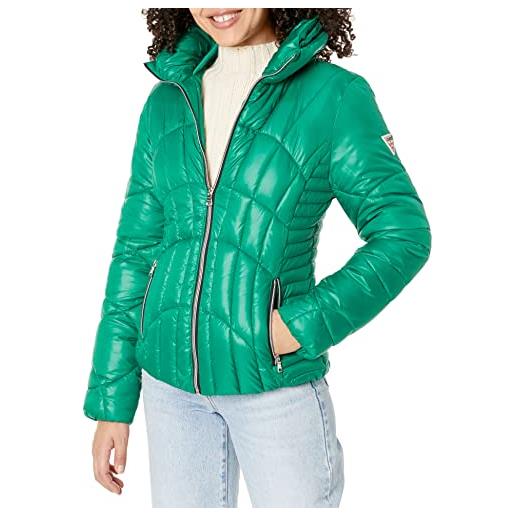Guess cappotto softshell con cintura e cappuccio giacca mezza stagione, kelly verde, m donna