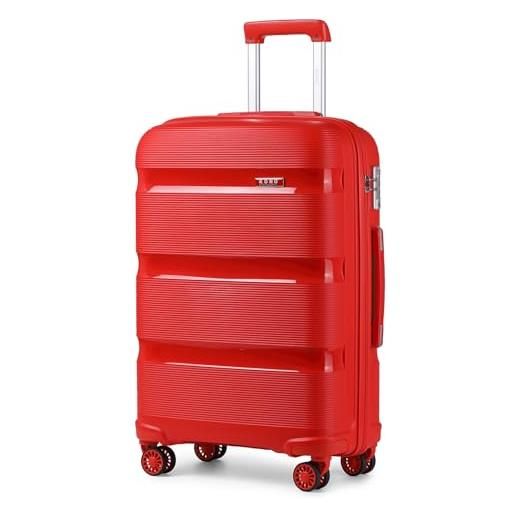 KONO valigia media rigida trolley medio da viaggio in polipropilene con 4 ruote e lucchetto tsa 65x44x27cm, rosso