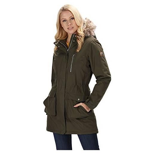 Regatta serleena waterproof & thermo-guard insulated faux fur hooded parka jacket, giacche impermeabili isolate donna, cachi scuro, 26 (5xl)
