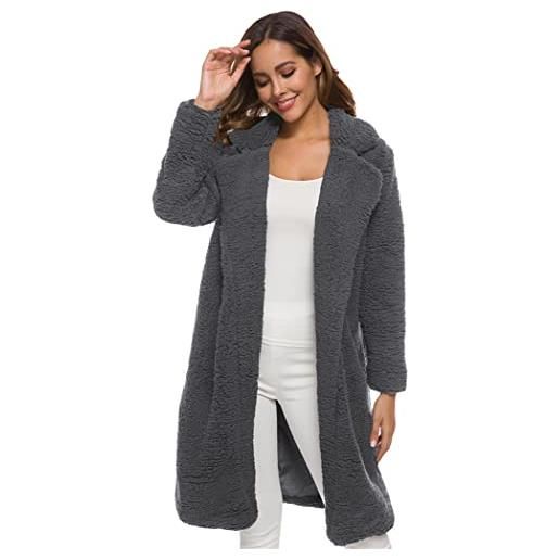 OMZIN donna cappotto invernale parka lana cappotto peluche giacca peluche cappotto teddy pile giacca lunga cardigan outwear cappotto blu navy 3xl