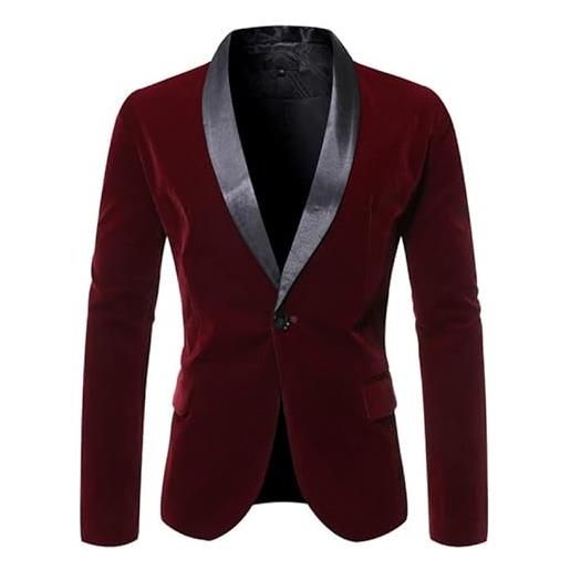 WAIDFU giacca da uomo in velluto blazer cappotti leggeri con un bottone smoking giacche casual, rosso, l