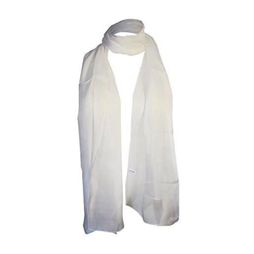 Posh Gear donna sciarpa di seta chiffon scialle, bianco 100% seta